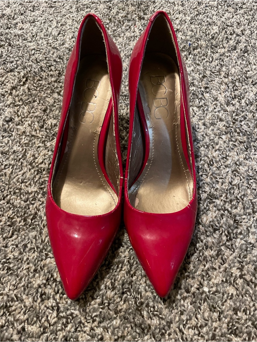 BCBG Red Pointed Toe Patent Leather Pumps Size 7 Stiletto Heels